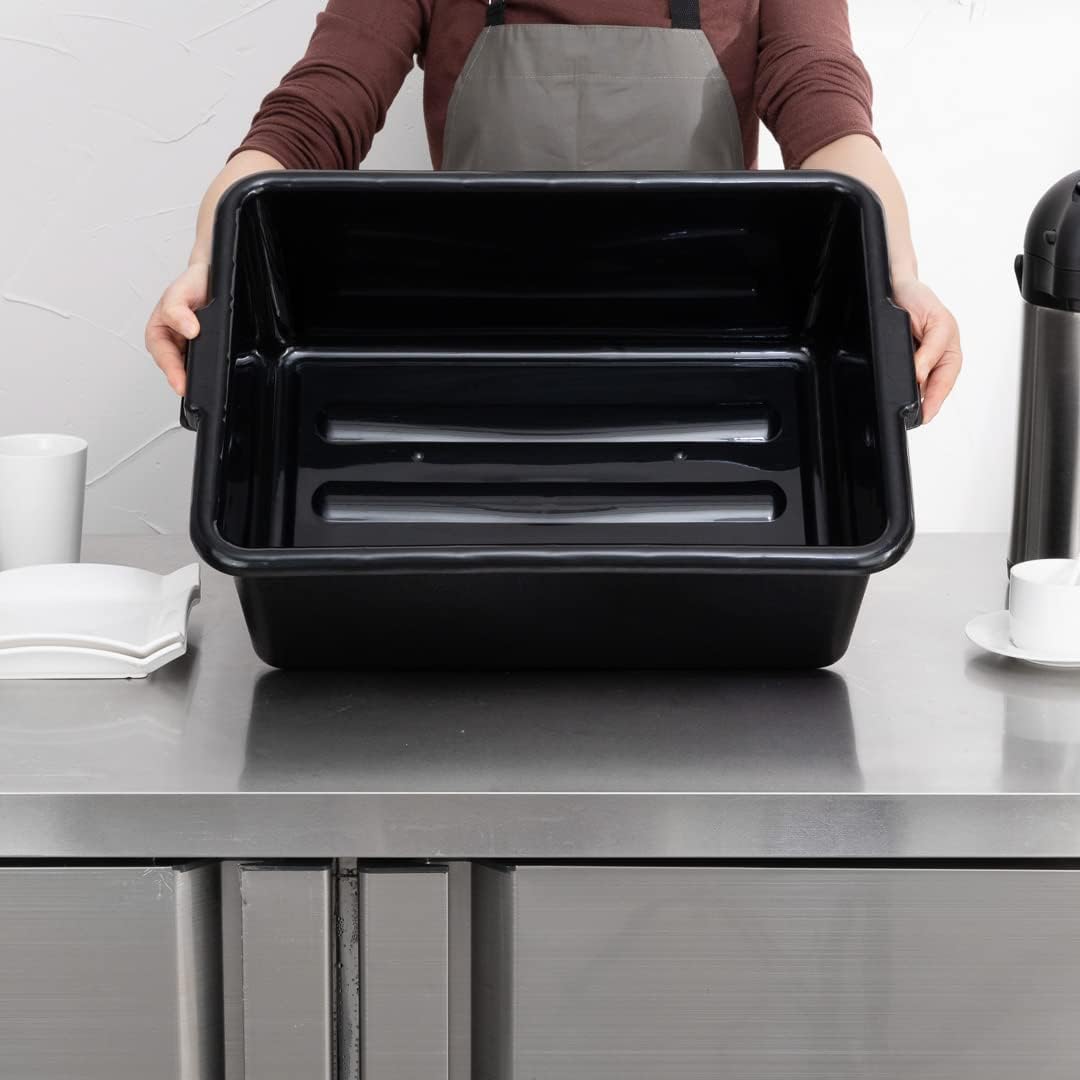 Restaurantware TUBS ONLY: RW Clean 22 Inch x 15.7 Inch Bus Tubs 12 Deep Bus Boxes - Lid Sold Separately With Handles Black Plastic Restaurant Tubs Heavy-Duty For Kitchen Organization