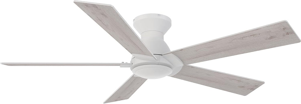 Carro 52 Inch Flush Mount Ceiling Fan without Lights, White Ceiling Fan with Remote Low Profile, 10-Speed Reversible DC Motor, 5 Wood Finish Blades, Indoor for Bedroom
