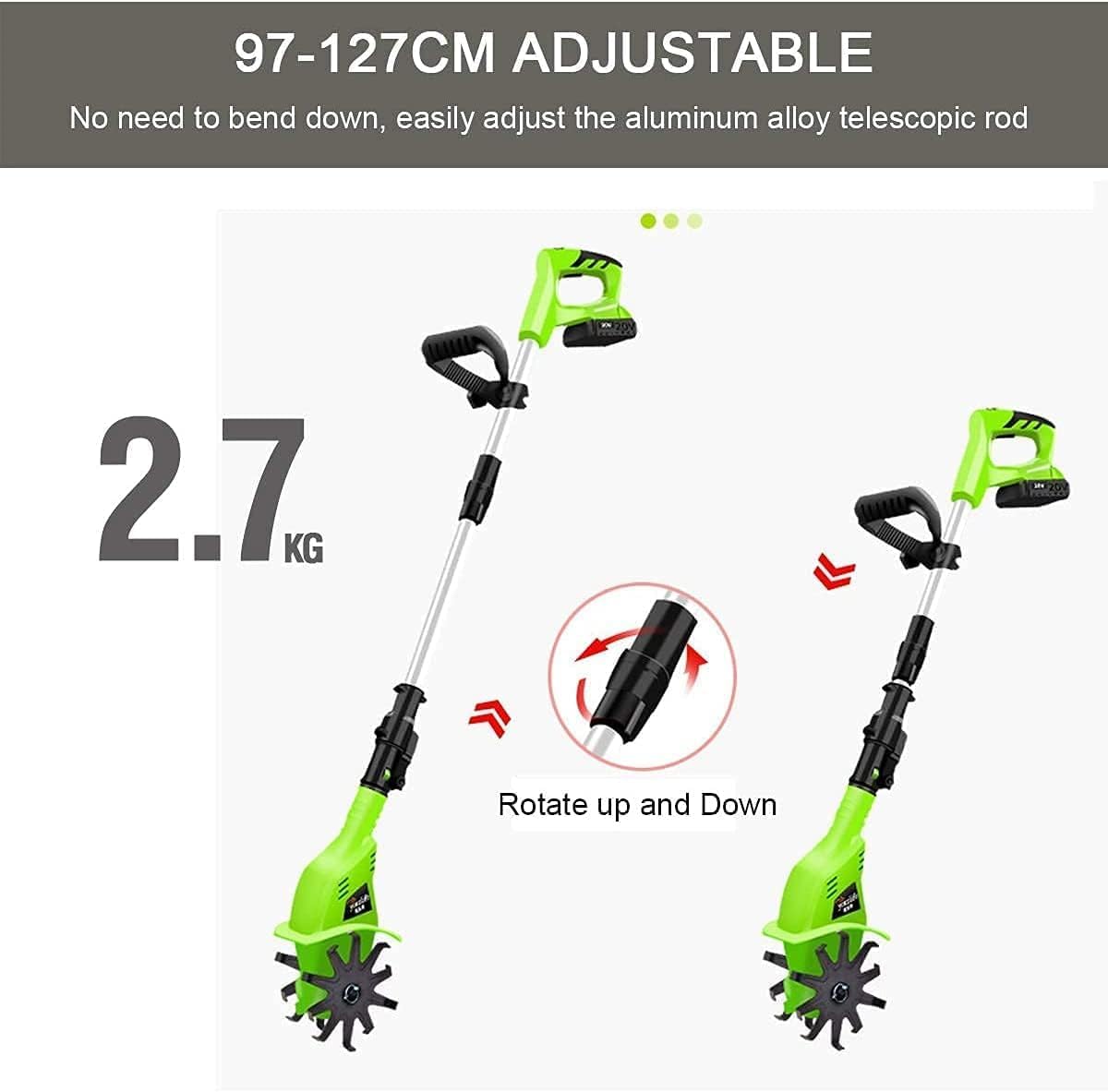 LXXW Electric Tiller Electric Garden Rotavator, Garden Tiller 20V Cordless, Power Weeder/Cultivator,Working Depth 25cm Electric Cultivator