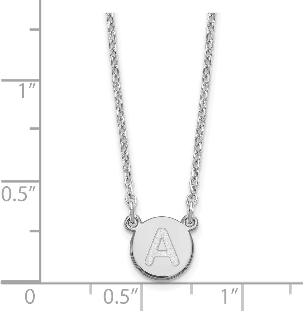 925 Sterling Silver Tiny Circle Block Letter Initial Cable Chain Necklace (Length 18 in)