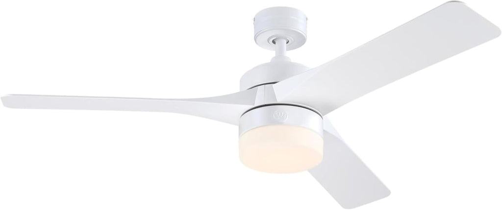 Westinghouse Lighting Alta Vista Contemporary Indoor/Outdoor Ceiling Fan, Dimmable LED Light Fixture with Opal Frosted Glass, Remote Control, 52 Inch, Matte White Finish, DC Motor