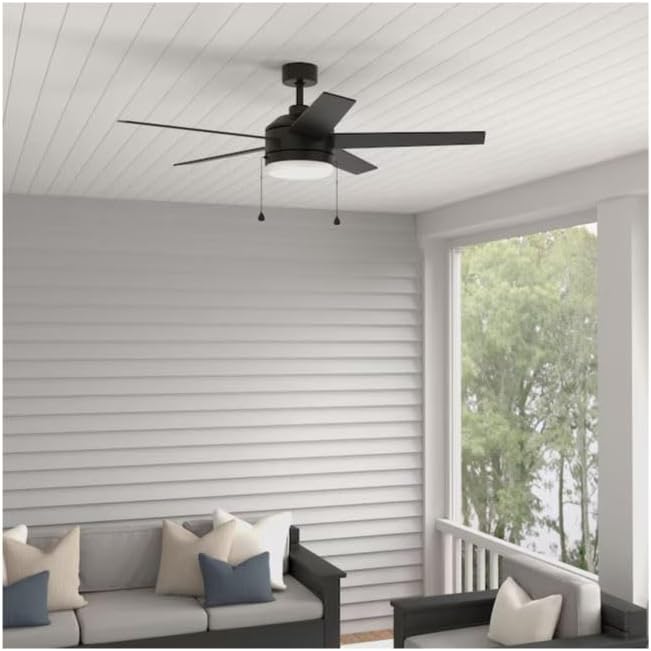 Harbr Breeze Sunport Easy2Hang 52-in Color-Changing Integrated LED Outdoor Matte Black with Matte Blades Ceiling Fan With Light (5 -Blade)