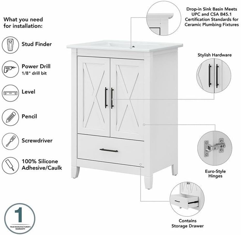 Bush Home Key West 48W Double Vanity Set with Sinks and Medicine Cabinets in White Ash
