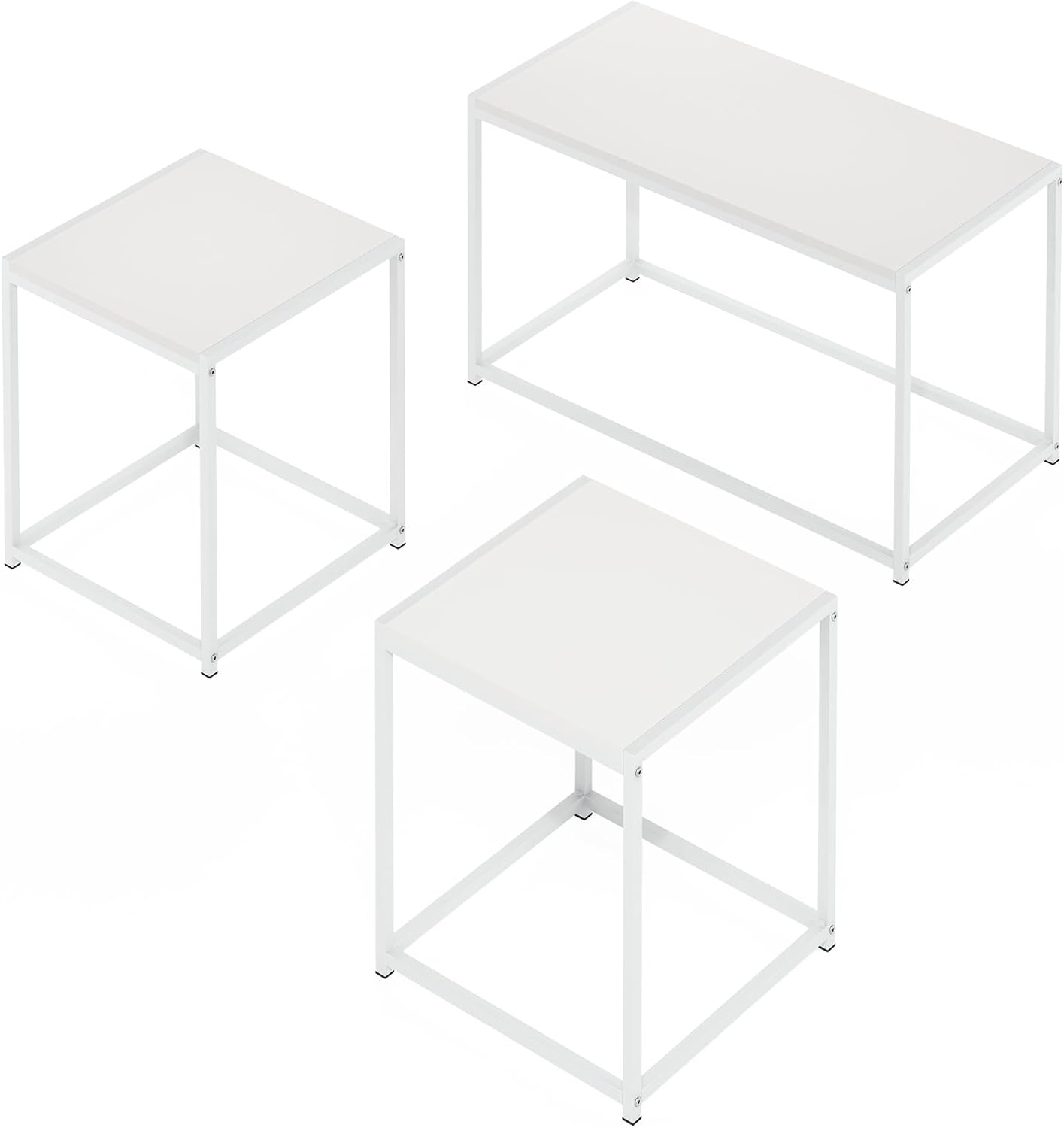 Furinno CAMNUS Coffee Table, Metal Frame Modern Center Table and Side Tables Set, Toolless Side Table Sets, for Living Room, Bedroom, Home Office, Solid White