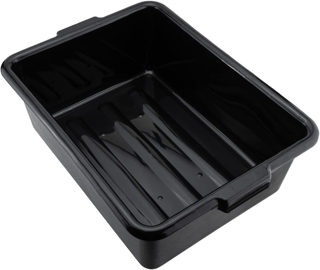 Restaurantware TUBS ONLY: RW Clean 22 Inch x 15.7 Inch Bus Tubs 12 Deep Bus Boxes - Lid Sold Separately With Handles Black Plastic Restaurant Tubs Heavy-Duty For Kitchen Organization