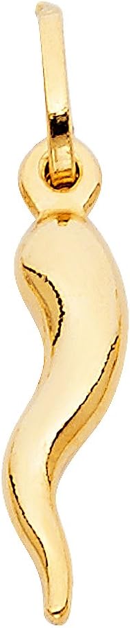 14k REAL Yellow Gold Cornicello Italian Horn Pendant with 0.9mm Cable Chain Necklace
