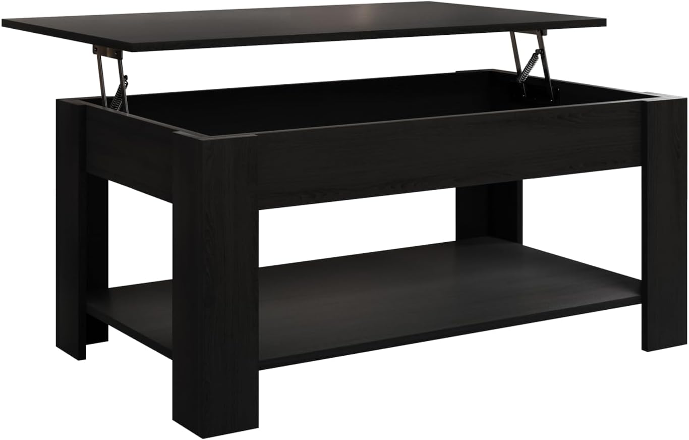 HOME DESIGN Magnolia 3 Piece Coffee Table Set, Lift-Top Coffee Table with Hidden Storage and 2 End Tables, Living Room Wood Furniture, Black