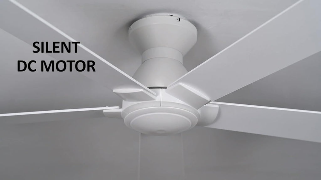 Carro 52 Inch Flush Mount Ceiling Fan without Lights, White Ceiling Fan with Remote Low Profile, 10-Speed Reversible DC Motor, 5 Dual Finish Blades, Indoor for Bedroom