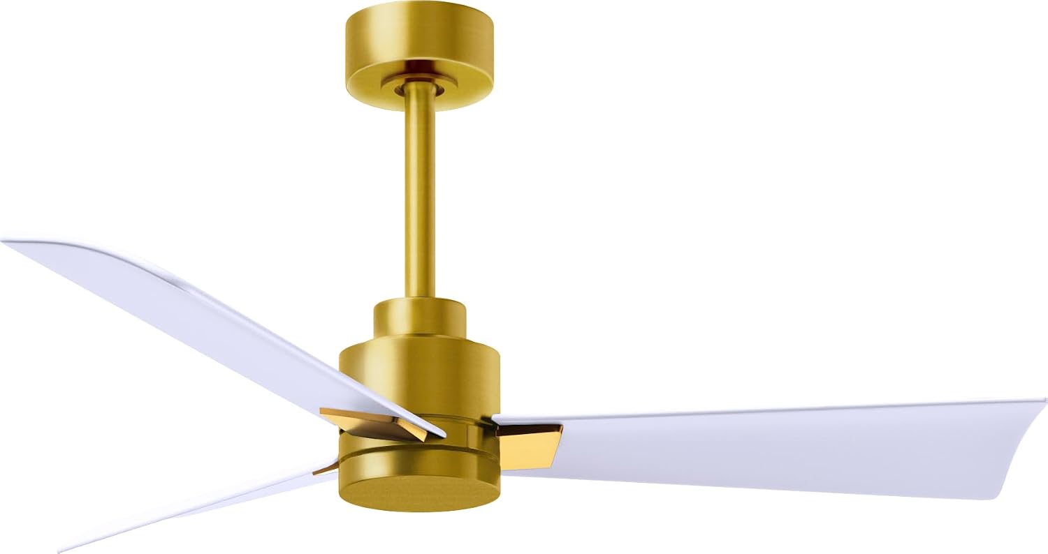 Matthews AK-BRBR-MWH-42 Alessandra Wet Rated 42' Outdoor Ceiling Fan without Light, Remote Included, Silent DC Motor, Brushed Brass with Matte White