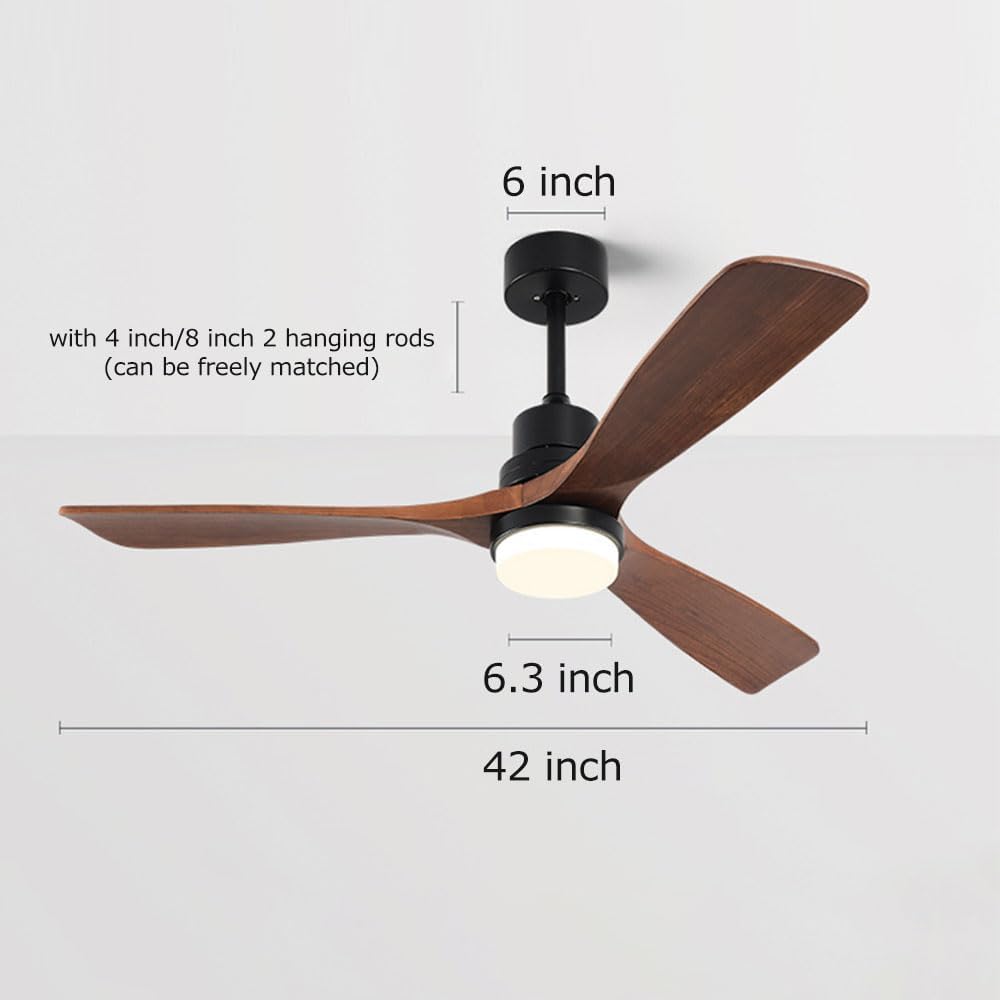 Wood Ceiling Fan with Lights Industrial Retro 42 inch Ceiling Fan with Light and Remote 3 Color Dimmable, Reversible Mute Farmhouse Ceiling Fan Outdoor Ceiling Fans for patios with Light
