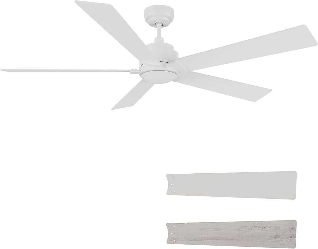 Carro 60 Inch Ceiling Fan without Lights, White Ceiling Fan with Remote Low Profile, 10-Speed Reversible DC Motor, 5 Dual Finish Blades, Indoor, for Bedroom