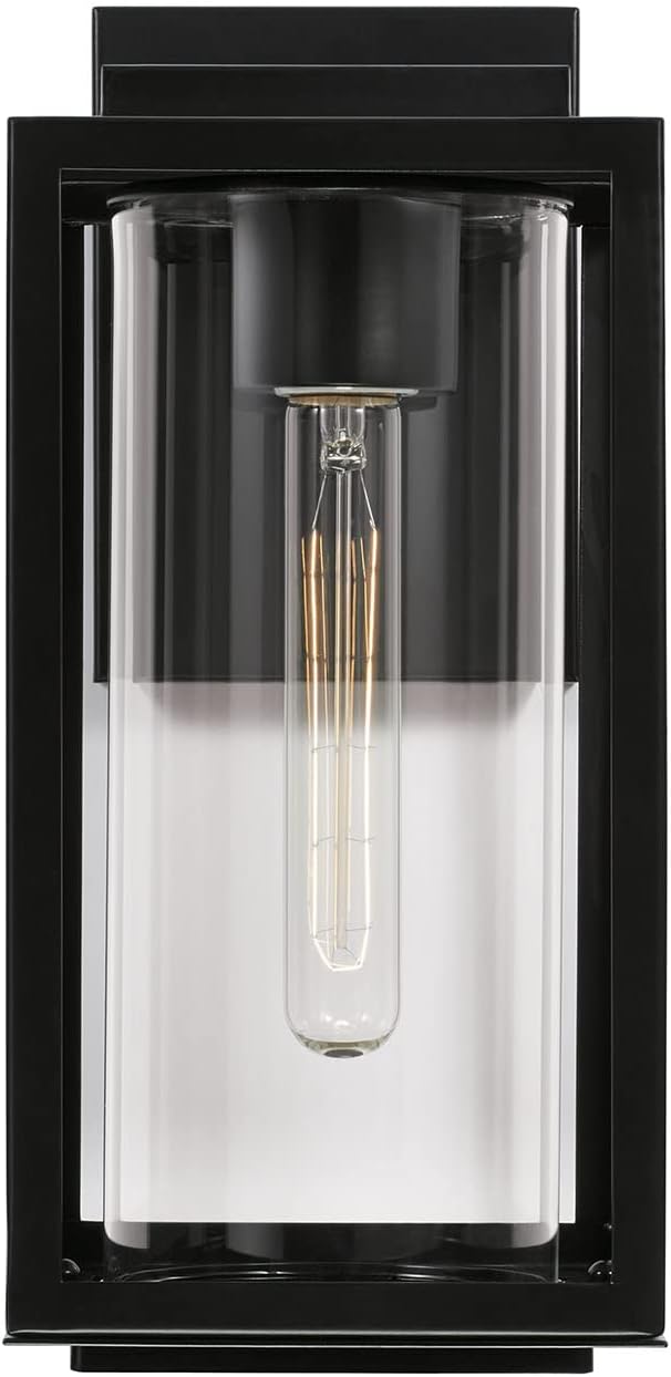 Austin Allen AA1018MB Kessler Modern Clear Glass Outdoor Wall Sconce, 1-Light 100 Watt, 13' H x 6' W, Matte Black