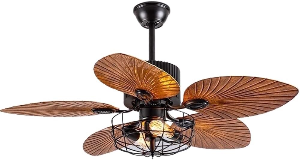 Low Profile Ceiling Fan Retro Remote Control Ceiling Fan Light 5 Plastic Blades 6-Speed Wind Speed Reversible Fan Light for Bedroom Living Room Fan Lights Ceiling Fixtures(2-Lights)