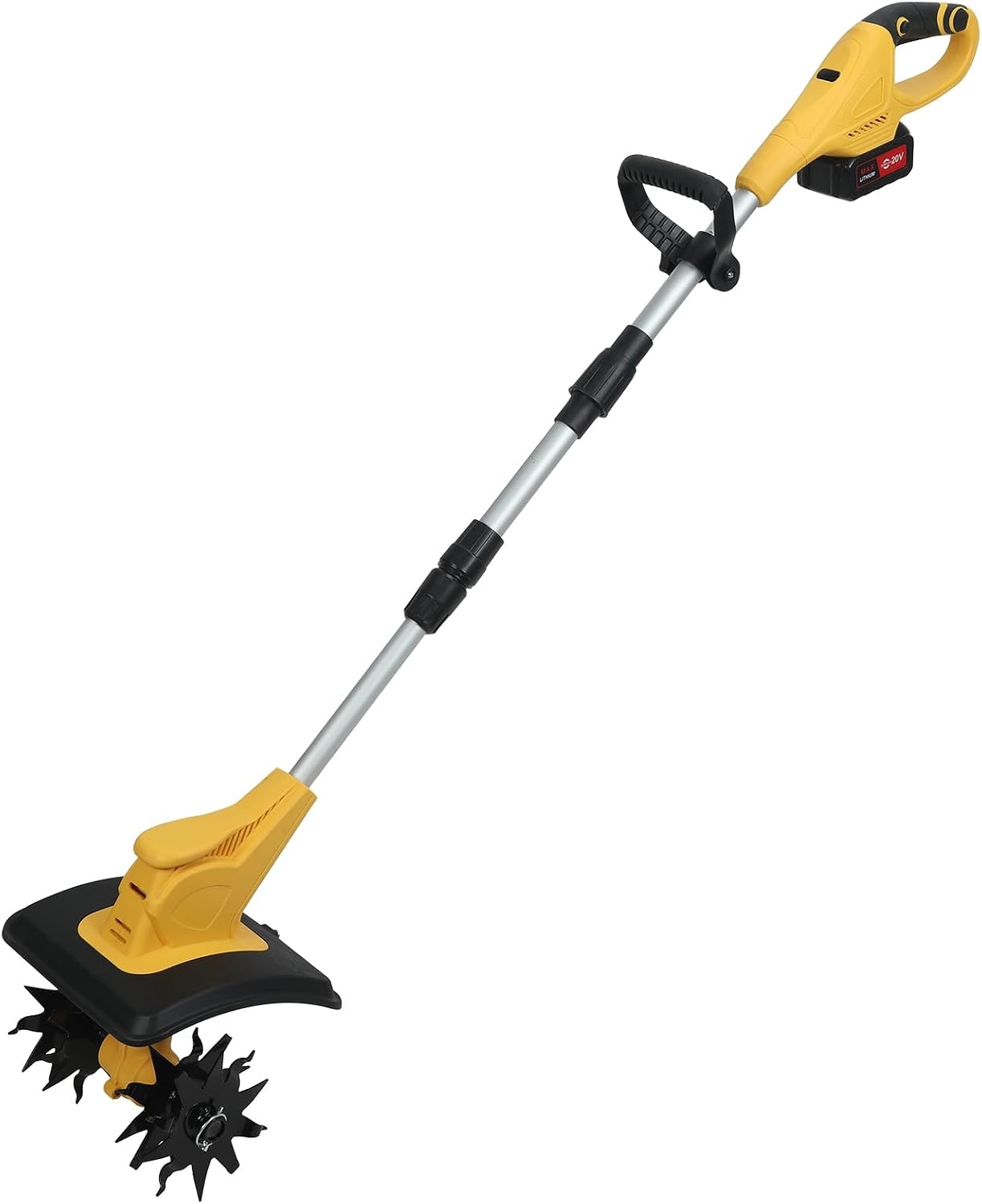 21V Cordless Tiller Cultivator, Battery Powered Garden Rototiller with 2×3 Ah Batteries & Charger, 9 in Tilling Width, 6.6 in Depth, Electric Tiller for Lawn Gardening Soil Cultivation Yellow