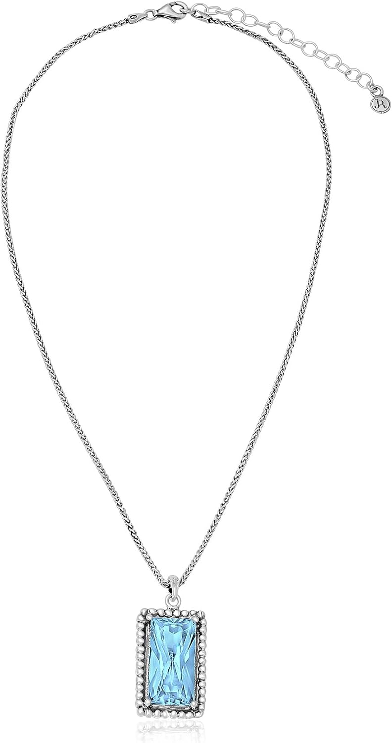 JEAN RACHEL JEWELRY 925 Sterling Silver Necklace for Women - Baguette with Cubic Zirconia Vintage Design - Hypoallergenic, Lead & Nickel Free - Artisan Handcrafted Statement Necklace