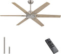 WINGBO Ceiling Fan no Light - 64 inch Ceiling Fan with Remote Control,6 Blades Modern Ceiling Fan, 6-Speed Noiseless Timer Powerful DC Motor, ETL Listed, Indoor/Outdoor, Nickel + Light Wood