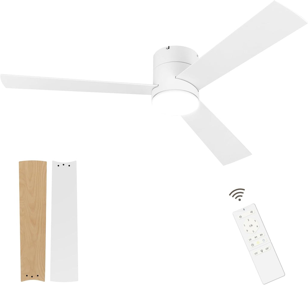GESUM Flush Mount Ceiling Fan with Lights, 52' Low Profile Ceiling Fans with Remote Control, Dimmable, Quiet DC Motor, Reversible, Outdoor Ceiling Fans for Patios Bedroom Kitchen Porch