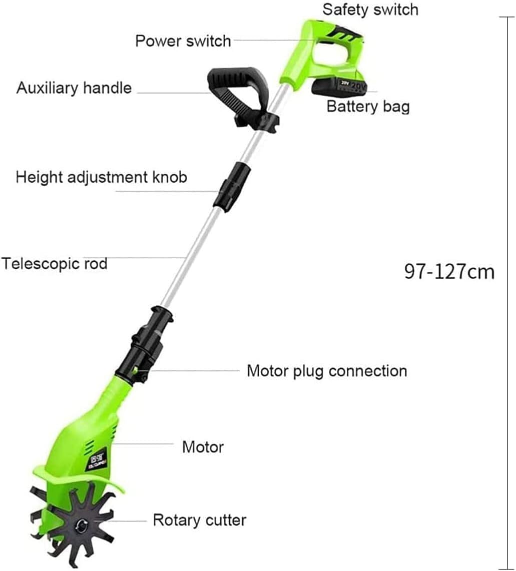 Garden Tiller & Cultivator 20V Cordless Electric Tiller Rotavator, Handheld Tiller Rotavator with 4000Mah Lithium Battery and Charger for Garden Care Compacted Soils and Lawn Yard