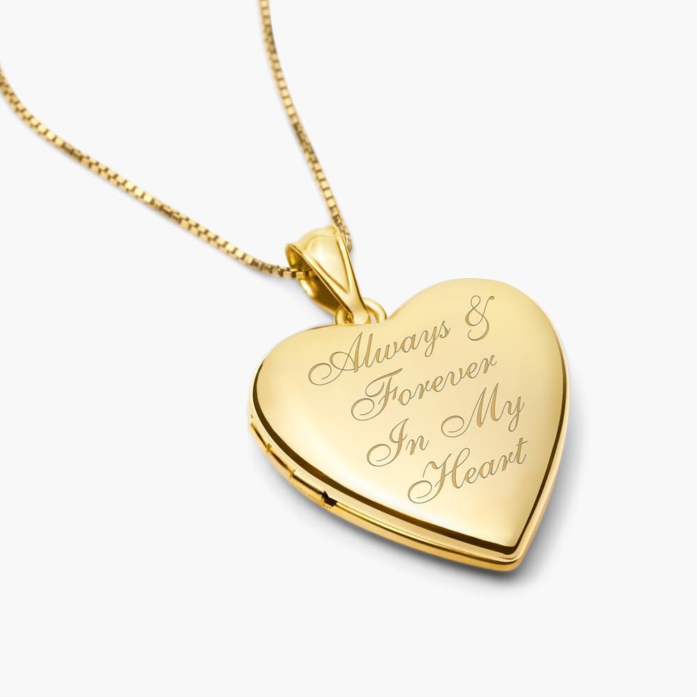 PicturesOnGold.com 14k Yellow Gold Filled Always & Forever In My Heart Photo Locket - 3/4 inch x 3/4 inch - Includes 18 inch Chain