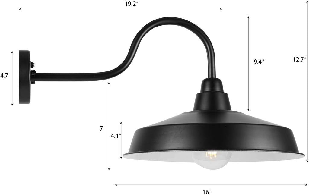 Dusk to Dawn Barn Light Outdoor, 16 Inch Dome Large Farmhouse Exterior Light Fixture Wall Mount, Industrial Outdoor Wall Sconce Outside for House, Shop, Porch, Garage, Black, 2 Pack