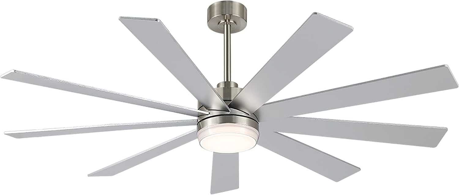 LEDLUX 64' Ceiling Fan with Light Silver, 6-Speed Remote Control, Reversible DC Motor, Modern 9 Blades with 4.5'/12' Downrods for Home or Commercial, Living Room/Restaurant