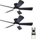 Depuley 42-Inch Ceiling Fans with Lights: Flush Mount Ceiling Fan with Remote Control Indoor/Outdoor- Black 5 Blade Low Profile Fandelier for Kitchen Gazebo - Reversible Quiet Timer - 2 Packs