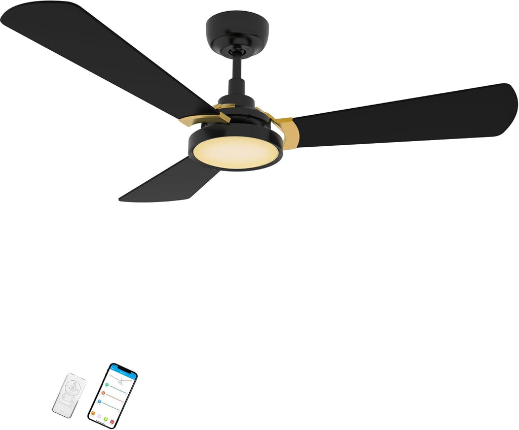 SMAAIR 56 Inch Black Ceiling Fan with Lights Remote Control and 10 Speed DC Motor, Low Profile Ceiling Fan with Dimmable Light works with Alexa/Google Assistant/Siri Shortcuts, 3 Blade, Black/Gold