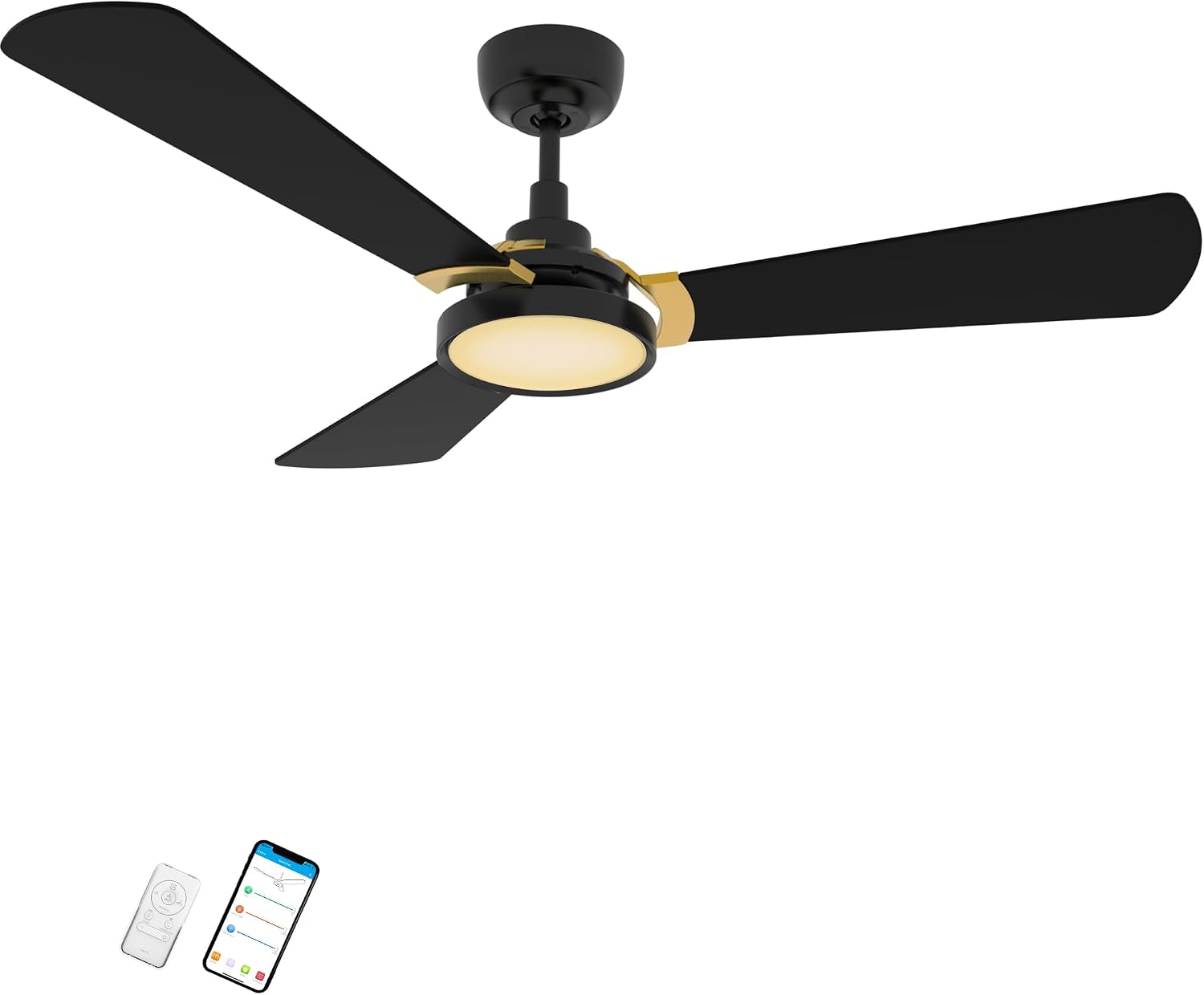 SMAAIR 56 Inch Black Ceiling Fan with Lights Remote Control and 10 Speed DC Motor, Low Profile Ceiling Fan with Dimmable Light works with Alexa/Google Assistant/Siri Shortcuts, 3 Blade, Black/Gold