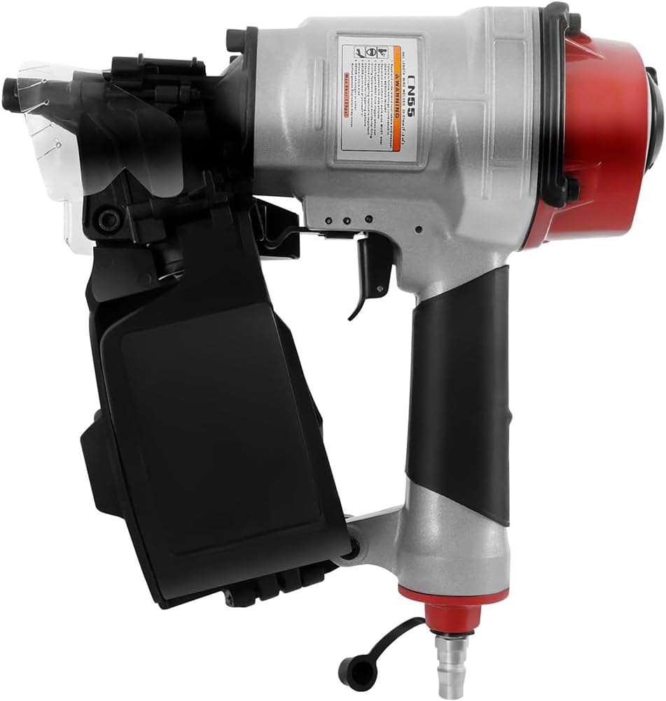 Pneumatic Siding Coil Nailer, CN55 Coil Siding Nailer 25-57mm Handheld Air Framing Stapler Gun Roofing Nailer, 15° & 16° Nails, 300-350 Nail Capacity