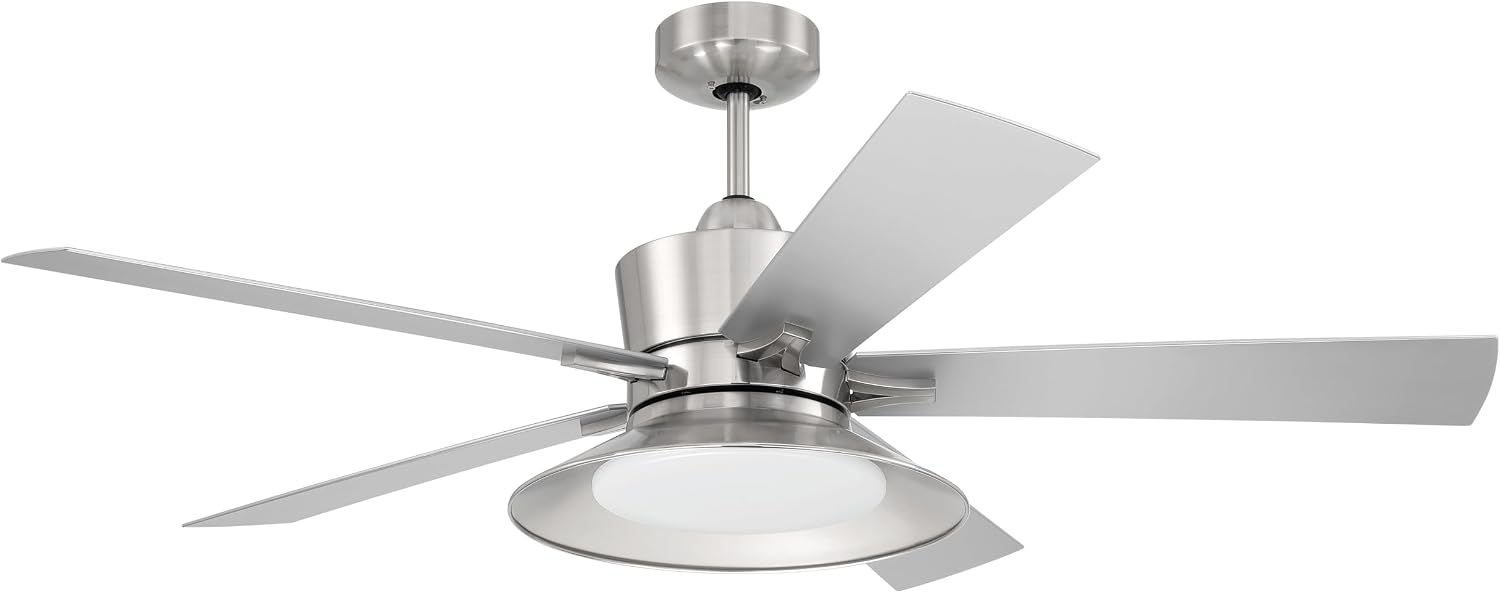 Craftmade 52' Topper in Brushed Polished Nickel Finish Ceiling Fan w/Optional LED Light, Remote Control Included, Smart WiFi Enabled w/Voice Activation, works w/Alexa & Smart Home Devices