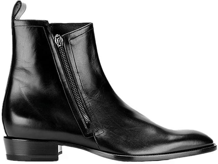 Santimon Men's Chelsea Ankle Boots-Handmade Genuine Leather or Suede Dress Casual Boots, Almond Toe, Low Heel, Side Easy On/Off Zipper - Business Casual, Work, Travel, Wedding
