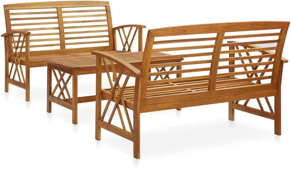 3 Piece Patio Furniture Sofa Seat Set, Outdoor Solid Acacia Wood Patio Conversation Table Chair Set for Garden, Backyard, Poolside,-522