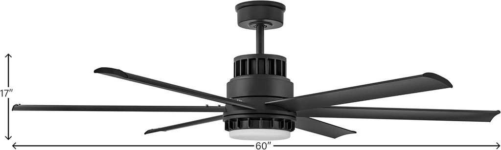 Hinkley Draftsman 60' Indoor/Outdoor Smart Ceiling Fan with Light and Remote, Industrial Windmill Style with Alumninum Fan Blades, Integrated LED, Matte Black