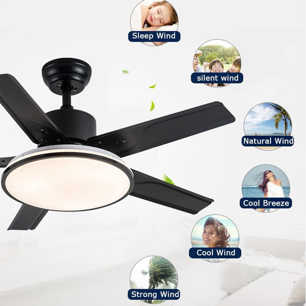 Flush Mount Ceiling Fans with Lights and Remote Smart 3 Color Dimmable Fan Light 42 Inch Iron Ceiling Fan Light LED Bedroom Mute Ceiling Fan Outdoor Ceiling Fans for Patios