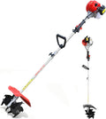 51.7cc Gas Powered Tiller Cultivator, Light Weight Handheld Outdoor Power Tools Cordless Garden Tiller Cultivator Kit 9.8' Width 3.5' Depth for Lawn/Gardening/Soil Cultivation