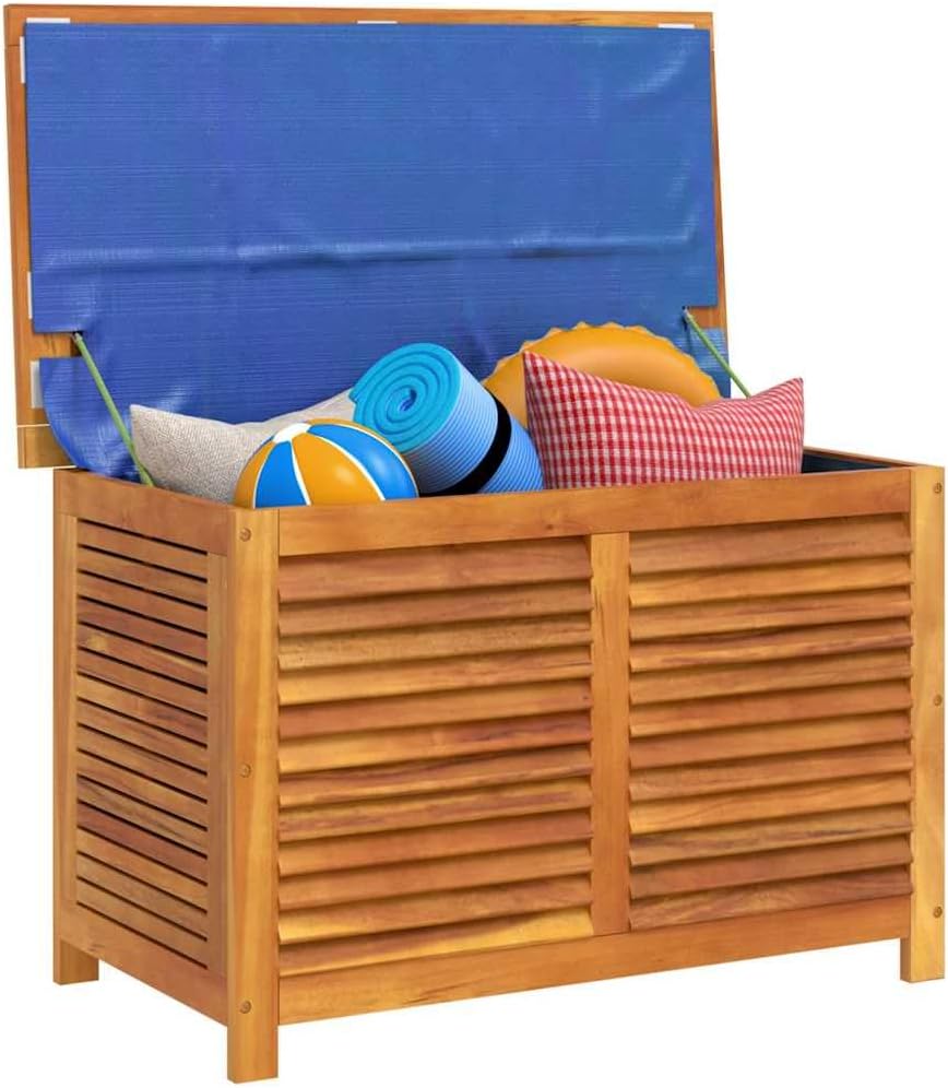 Wooden Patio Storage Box Outdoor Storage Container with Louver for Patio Furniture Cushions, Teak Wood Deck Box, 35.4'x19.7'x22' Solid Wood Acacia,-349