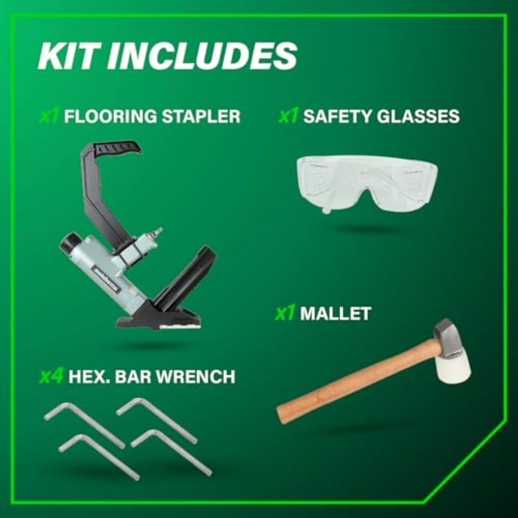 Metabo HPT Flooring Stapler, Pro-Preferred Pneumatic Power Nailers in Flooring Tools, Power Stapler with Detachable Long-Reach Handle, 15.5 Gauge, 1/2' Staples, Length 1' to 2', N5010AB