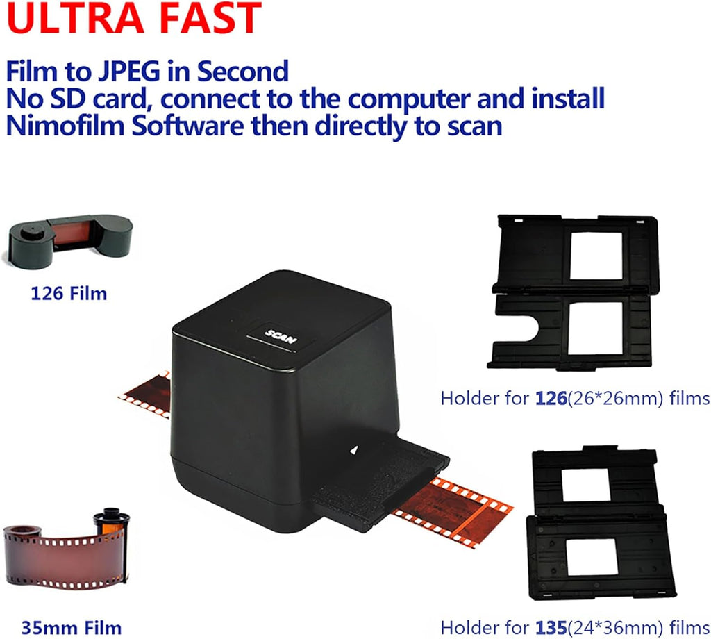 Digital Film Scanner, 17.9 Mega Pixels Negatives Slide Converter, Converts 126/135(35 Mm) Film Negatives and Slides to JPEG Format, One Key Scan and Fast Conversion, for Family, Gifting