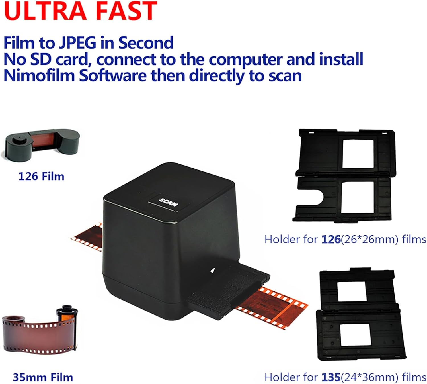 Digital Film Scanner, 17.9 Mega Pixels Negatives Slide Converter, Converts 126/135(35 Mm) Film Negatives and Slides to JPEG Format, One Key Scan and Fast Conversion, for Family, Gifting