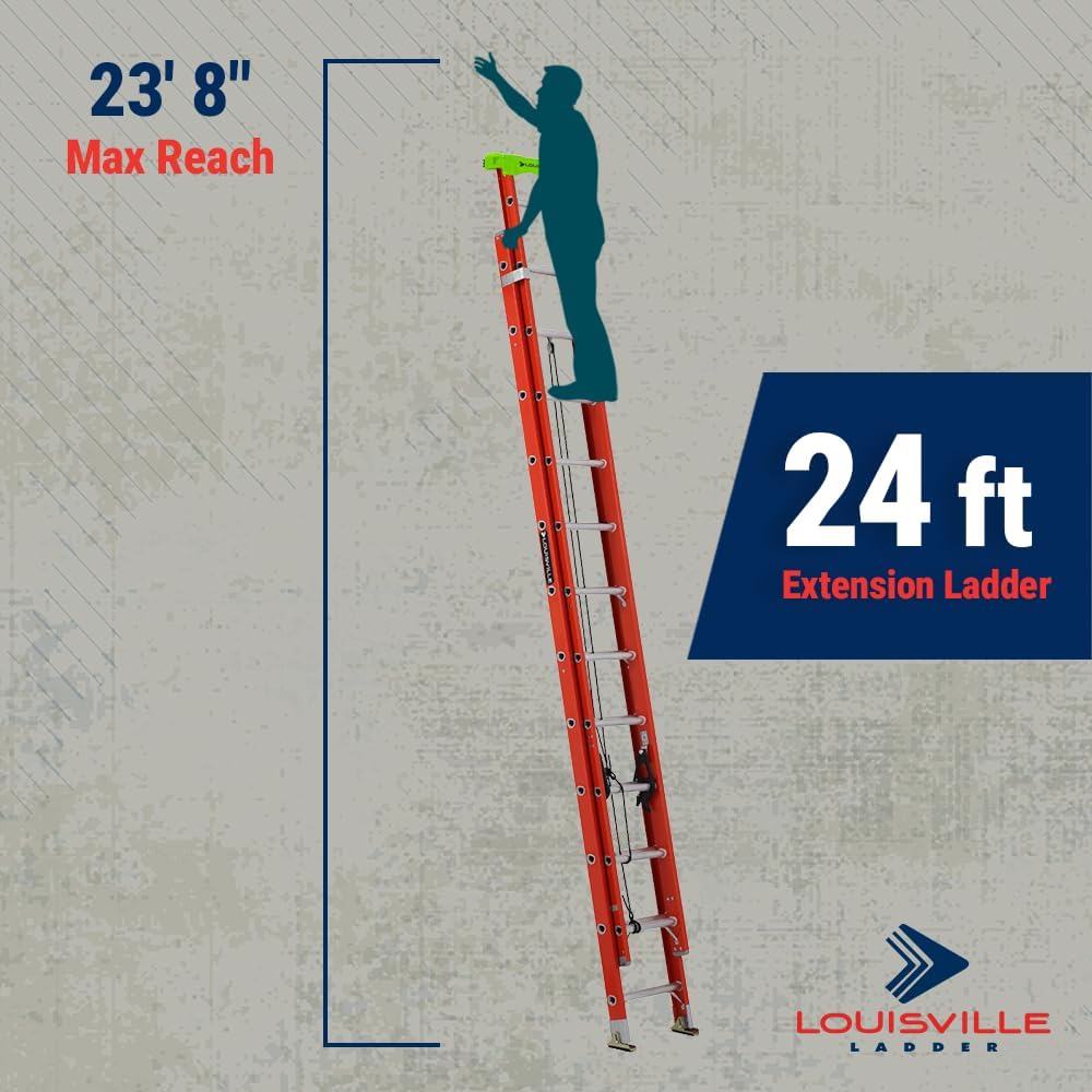 Louisville Ladder 20-foot Fiberglass Extension Ladder, 300-Pound Load Capacity, Type IA, L-3022-24PT