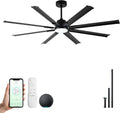 Minislak 72 Inch Ceiling Fan with Light,Industrial Ceiling Fan with 8 Black Aluminium Blades,Smart Fan Compatible with Alexa,Garage Outdoor Indoor Fan for Patio and Living Room