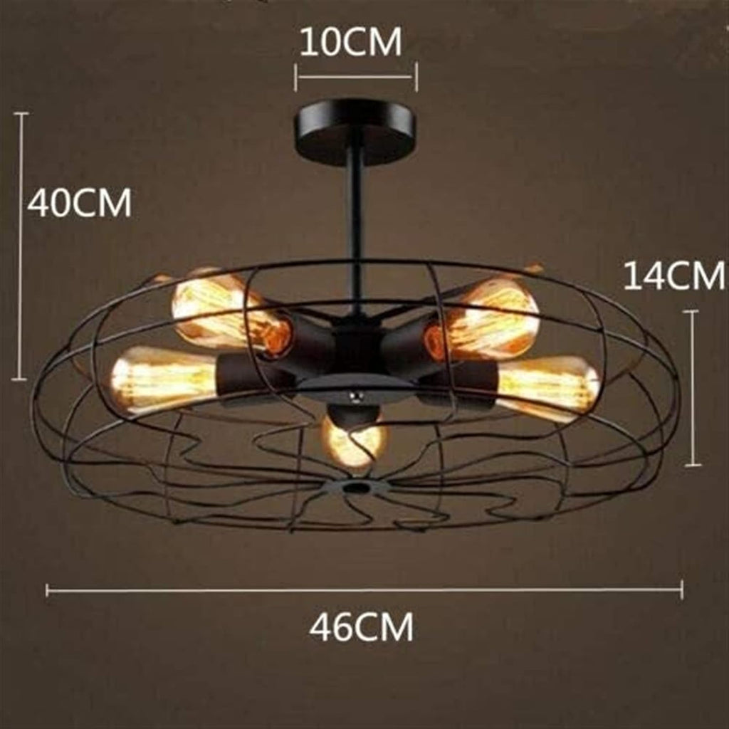 Metal Fan Pendant Lamp Steampunk Industrial Vintage Ceiling Chandelier Light E27 Ceiling Lighting Fixture for Restaurant Kitchen, Retro Black Fan Style Metal Cage Ceiling Light 5-Lights