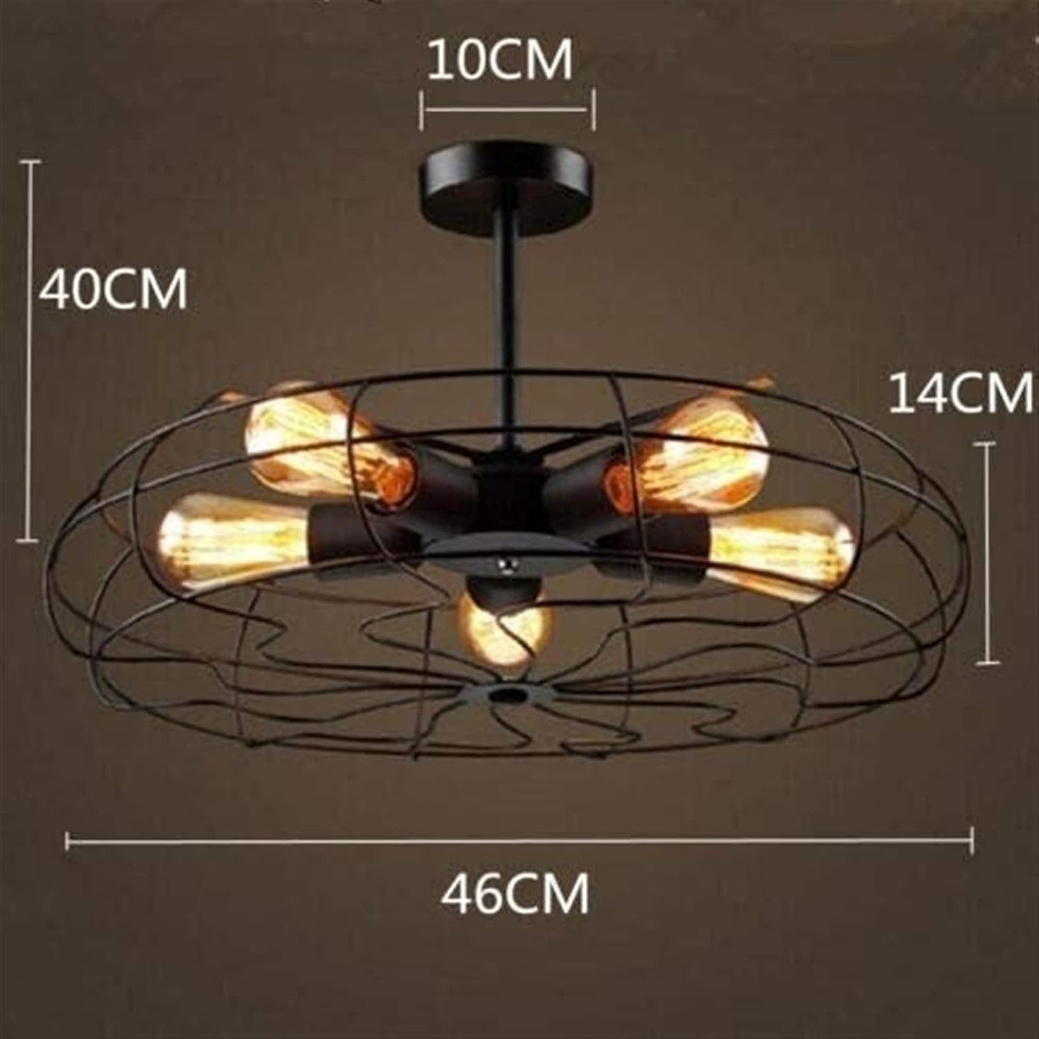 Metal Fan Pendant Lamp Steampunk Industrial Vintage Ceiling Chandelier Light E27 Ceiling Lighting Fixture for Restaurant Kitchen, Retro Black Fan Style Metal Cage Ceiling Light 5-Lights