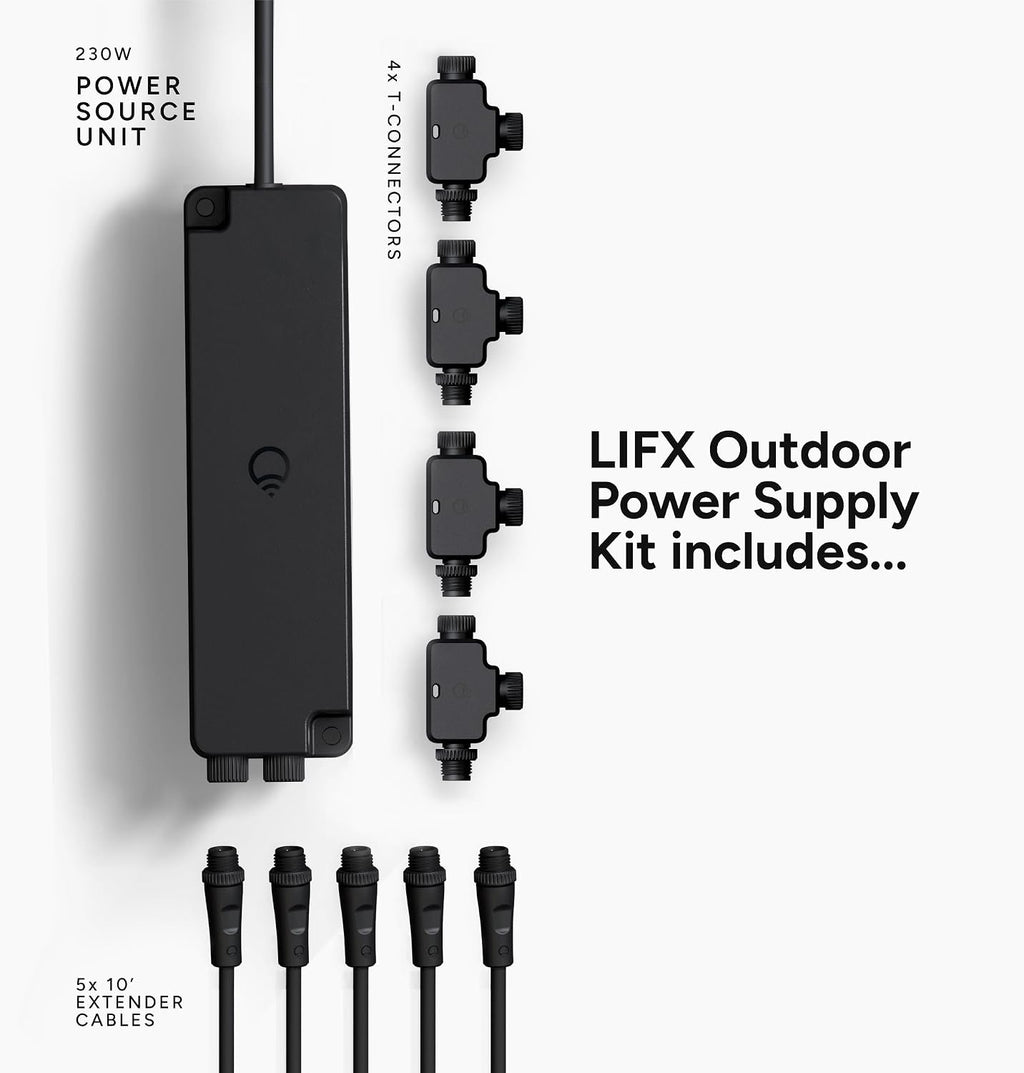 LIFX Outdoor Landscape Low Voltage Plug-in Power Supply Kit, Dual Output, Supports Up to 8 Path or Spot Lights, Weatherproof Cabling, Includes 10 ft Extension Cable & T-Connectors, LFX/PSUKIT/WP