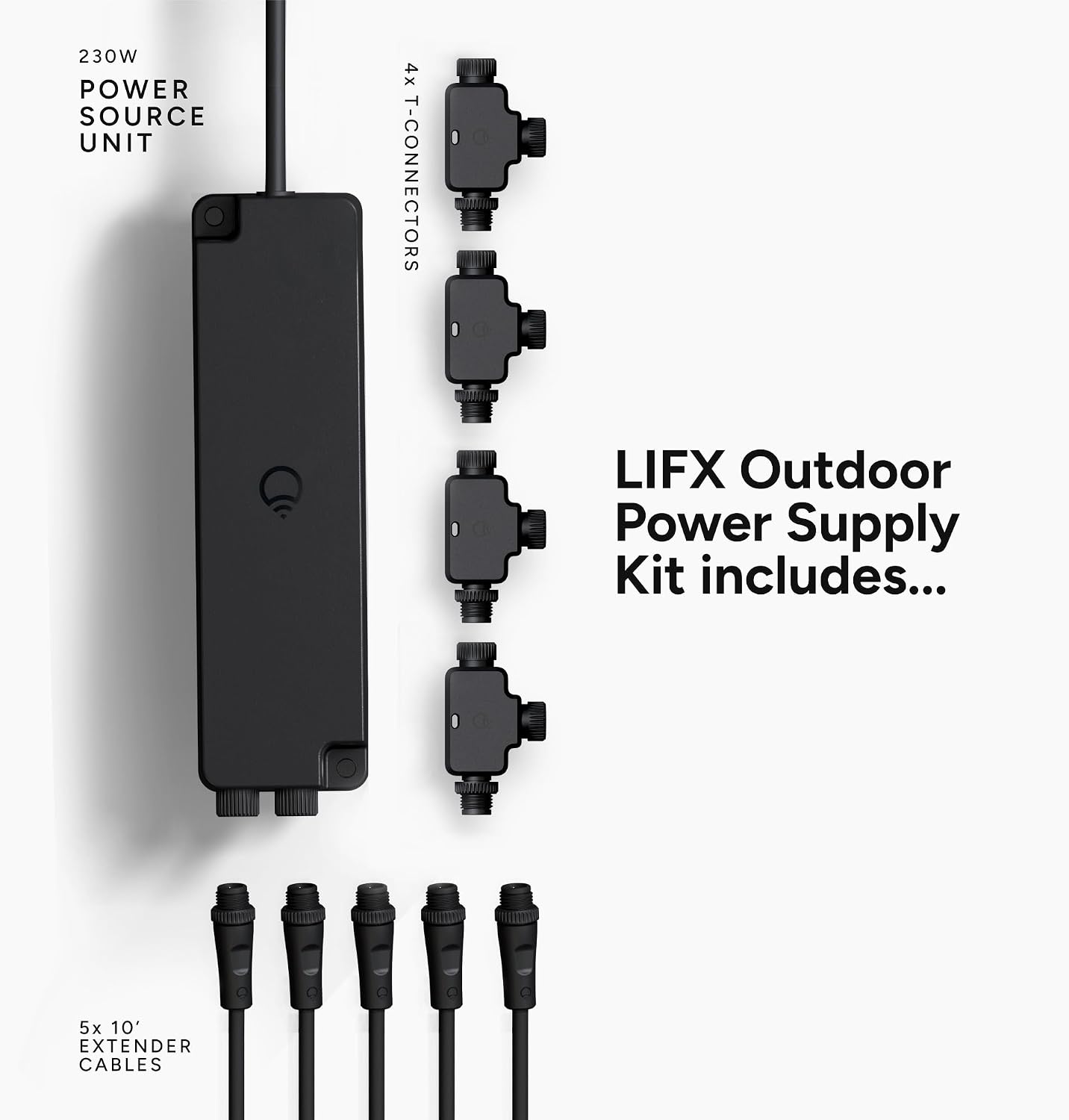 LIFX Outdoor Landscape Low Voltage Plug-in Power Supply Kit, Dual Output, Supports Up to 8 Path or Spot Lights, Weatherproof Cabling, Includes 10 ft Extension Cable & T-Connectors, LFX/PSUKIT/WP