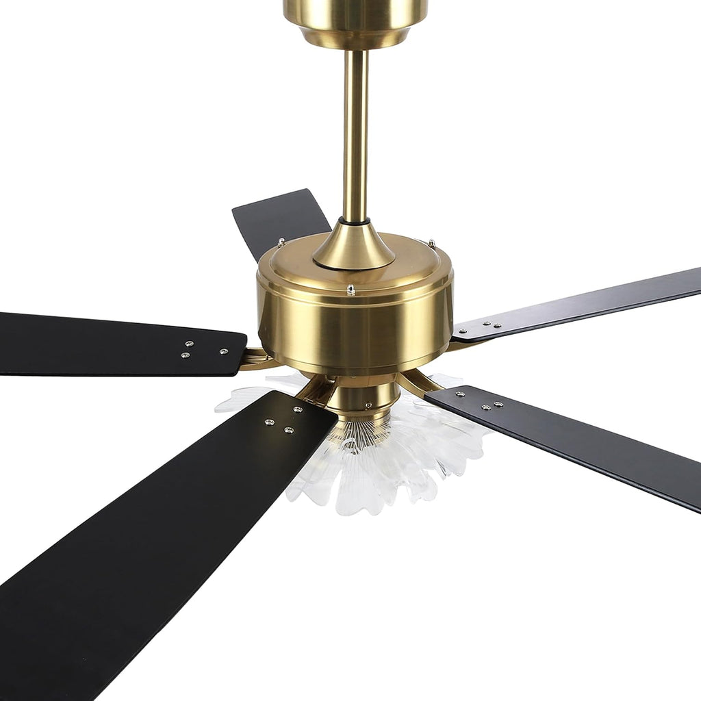52 Inch Gold Ceiling Fans with Lights, Modern Black & Gold Ceiling Fan with Remote for Bedroom Living Room, PS Petal Chandelier Fan, 3CCT Dimmable, 6 Speeds, Quiet DC Motor Indoor Ceiling Fan