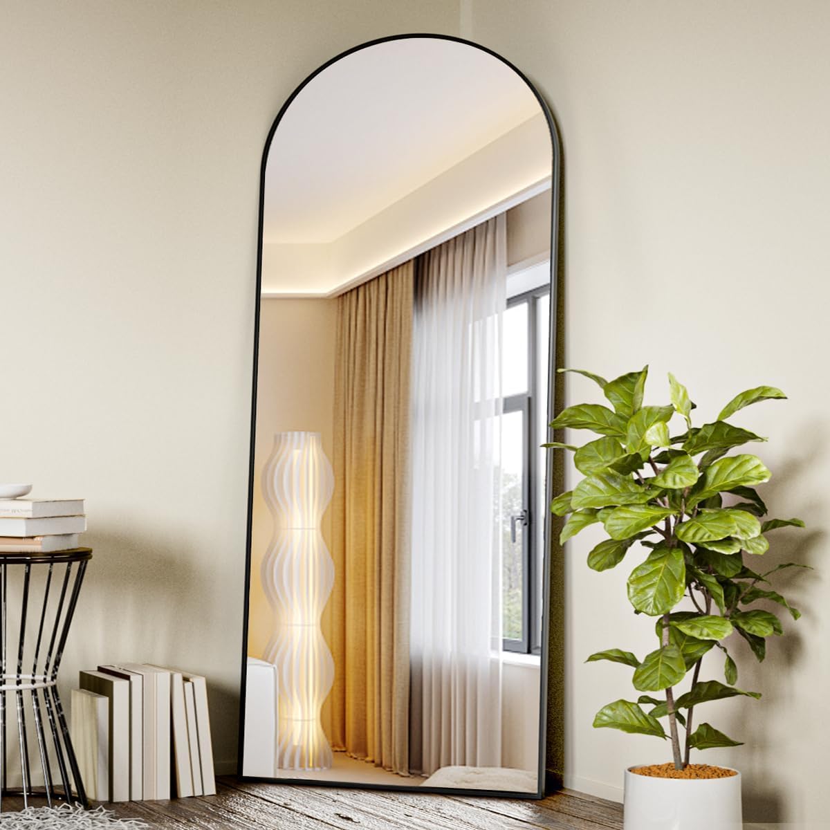 Koonmi Arched Full Length Mirror, 65'x24' Arched Black Floor Mirror, Standing Hanging or Leaning Full Body Mirror with Aluminum Alloy Frame for Living Room and Bedroom
