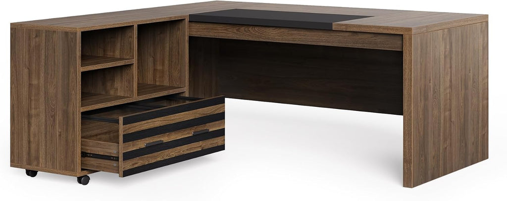 LITTLE TREE L-Shaped Computer Desk with File Cabinet Combo, 63-Inch Office Desk, 31-Inch Filing Cabinet with Storage & Drawer for A4/Letter/Legal Size File, Large Business Furniture for Home Office