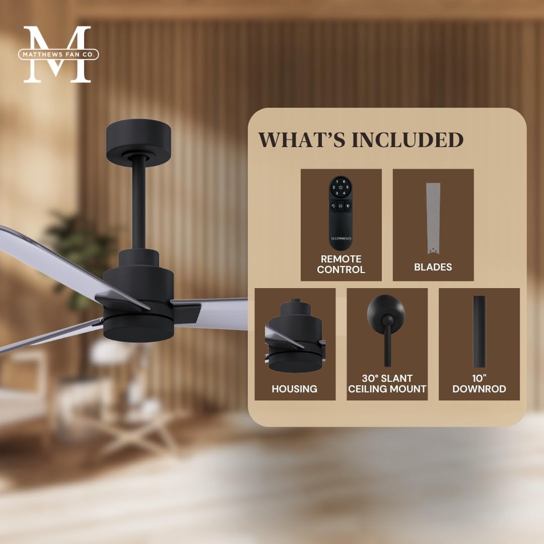 Matthews AK-BK-BN-42 Alessandra Wet Rated 42' Outdoor Ceiling Fan without Light, Remote Included, Silent DC Motor, Matte Black with Brushed Nickel