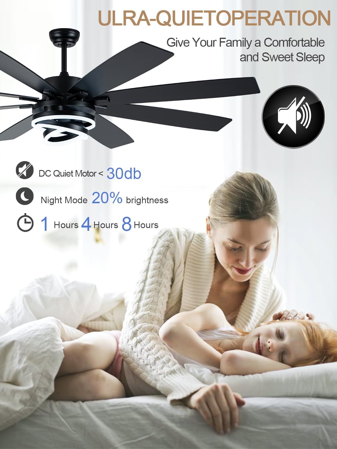 72 Inch Black Ceiling Fan with Lights and Remote Modern Fandelier Ceiling Fan Large Chandelier LED Light, Reversible Quiet DC Motor 3CCT Dimmable 6 Speed for Living Room Indoor Outdoor